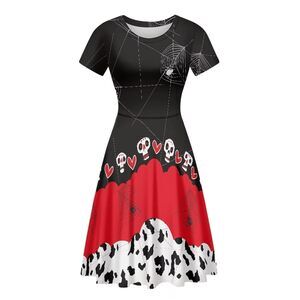 1757 Spider Web Toxic Skull Pattern Cartoon Print Halloween Costume Plus